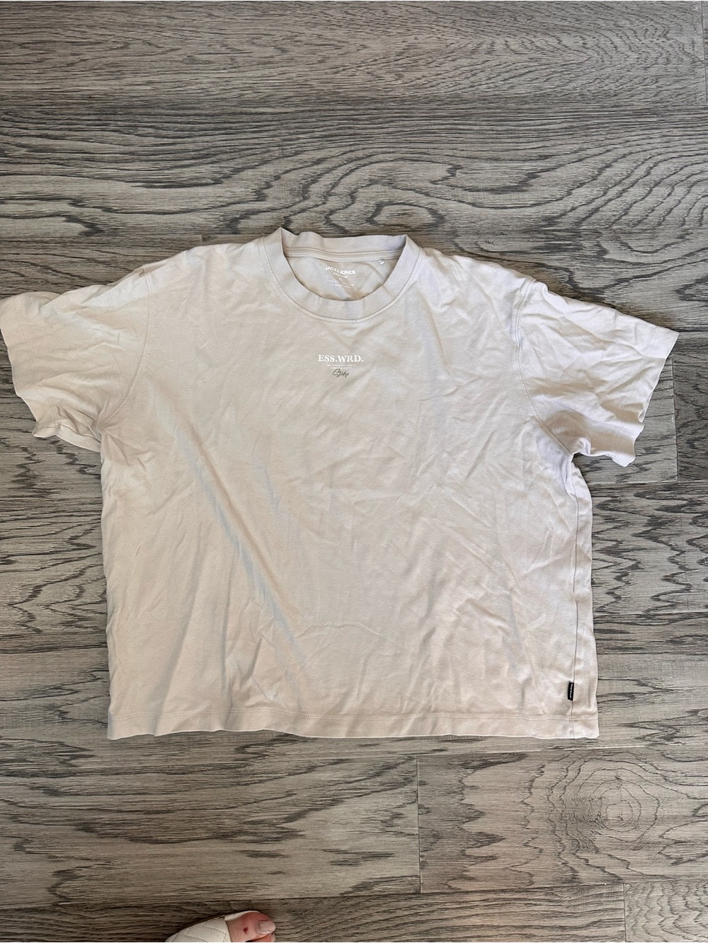Jack & Jones Pale Beige Crewneck Short Sleeve Tee with Minimal Chest Print